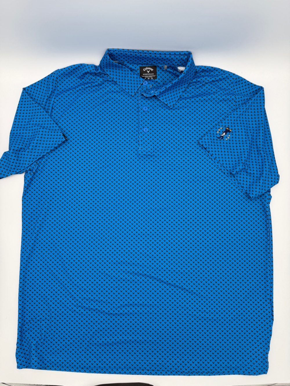 Callaway Premium Bobby Jones Golf Polo Blue Chevron All-Over Print Mens XL